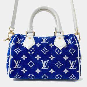 Pre Owned Louis Vuitton Speedy Bandouliere 20 Blue/White Monogram Jacquard Velvet Handbag
