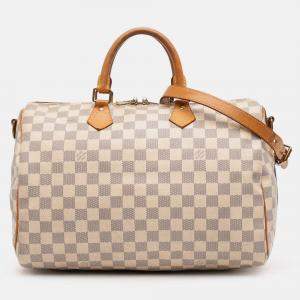 Pre Owned Louis Vuitton White Damier Azur Speedy Bandouliere 35
