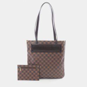 Pre Owned Louis Vuitton Clifton Shoulder Tote Bag Damier Canvas Ebene