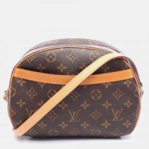 Pre Owned Louis Vuitton Blois Shoulder Bag Monogram Canvas Leather Brown
