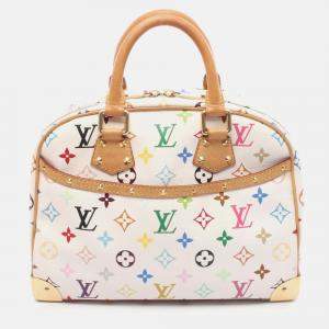 Pre Owned Louis Vuitton Trouville Handbag Monogram Multicolor Canvas Leather Blanc