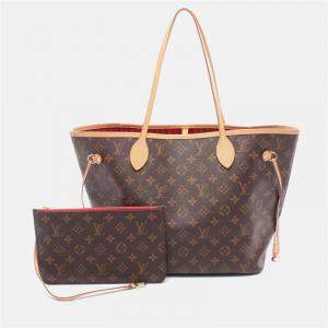 Pre Owned Louis Vuitton Neverfull Mm Tote Bag Monogram Canvas Brown Cerise