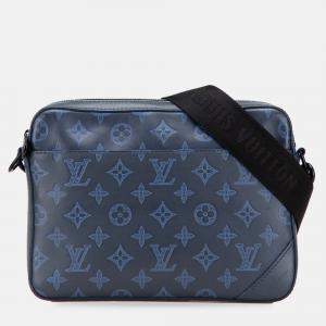 Pre Owned Louis Vuitton Navy Blue Monogram Shadow Duo Messenger