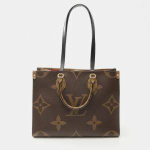 Pre Owned Louis Vuitton On The Go Mm Monogram Giant Reverse Tote Bag Coated Canvas Leather Brown Beige