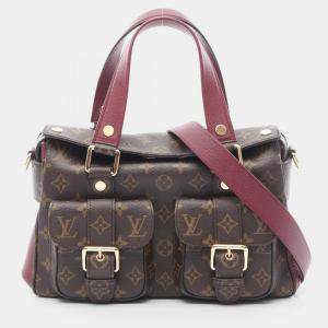 Pre Owned Louis Vuitton Manhattan Handbag Coated Canvas Leather Monogram Brown Bordeaux