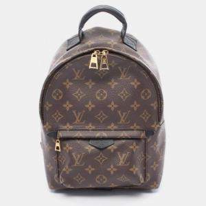 Pre Owned Louis Vuitton Palm Springs Pm Backpack Coated Canvas And Leather Monogram Brown Black