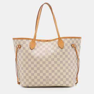 Pre Owned Louis Vuitton White Damier Azur Neverfull MM