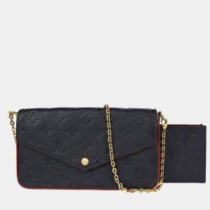 Pre Owned Louis Vuitton Felicie Pochette Navy, Red Monogram Empreinte Leather Shoulder Bag