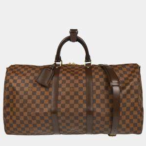 Pre Owned Louis Vuitton Damier Keepall Bandouliere 55 Duffle Bag