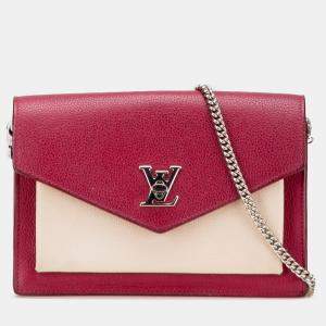 Pre Owned Louis Vuitton Brown Red Bicolor Leather MyLockMe Chain Pochette