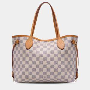 Pre Owned Louis Vuitton White Damier Azur Neverfull PM