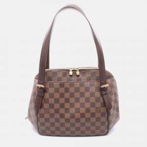Pre Owned Louis Vuitton Belem Mm Shoulder Bag Damier Canvas Leather Ebene