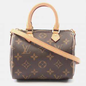 Pre Owned Louis Vuitton Nano Speedy Brown Monogram Canvas Shoulder Bag