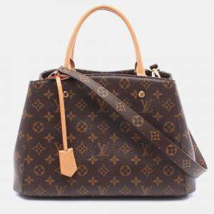Pre Owned Louis Vuitton Montaigne MM Brown Monogram Canvas Leather Shoulder Bag