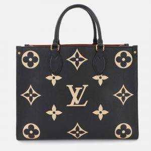 Pre Owned Louis Vuitton On the Go MM Beige, Black Monogram Empreinte Leather Tote Bag
