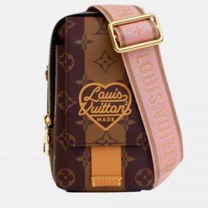Pre Owned Louis Vuitton Brown Nigo Monogram Reverse Double Phone Pouch