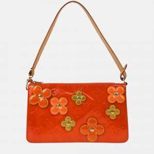 Pre Owned Louis Vuitton Lexington Orange Vernis Flower Patent Leather Shoulder Bag