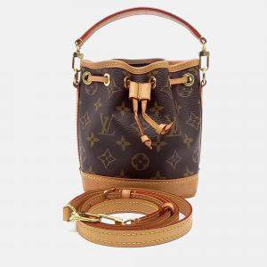 Pre Owned Louis Vuitton Nano Noe Monogram Brown Coated Canvas Bag