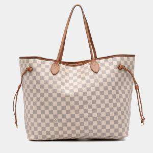 Pre Owned Louis Vuitton White Damier Azur Neverfull GM