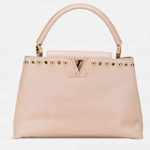 Pre Owned Louis Vuitton Beige Taurillon Studdy Capucines MM