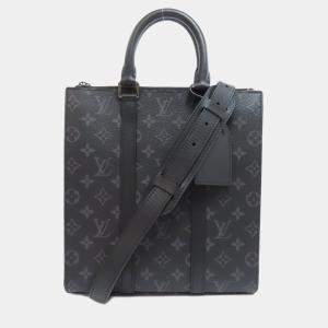 Pre Owned Louis Vuitton Sac Plat Cloth Black Monogram Eclipse Handbag 