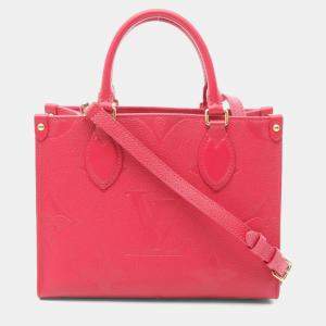 Pre Owned Louis Vuitton On The Go Pm Monogram Empreinte Freesia Tote Bag Leather Pink