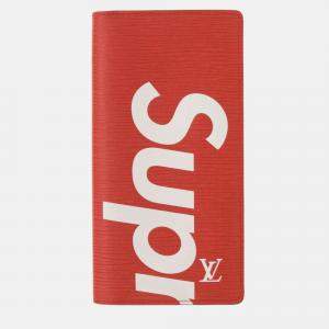 Pre Owned Louis Vuitton Portefeuille Brazza Epi Leather Red Long Wallet