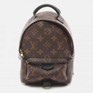 Pre Owned Louis Vuitton Palm Springs Mini Backpack Bag Coated Canvas Leather Monogram Brown Black