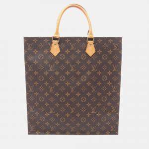 Pre Owned Louis Vuitton Sac Plat Tote Bag  Monogram Canvas Leather Brown