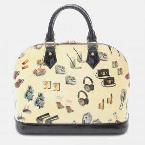Pre Owned Louis Vuitton Alma Pm Sticker Animation Handbag  Vernis Leather White