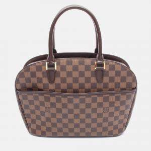 Pre Owned Louis Vuitton Saria Horizontal Handbag  Damier Canvas Leather Ebene
