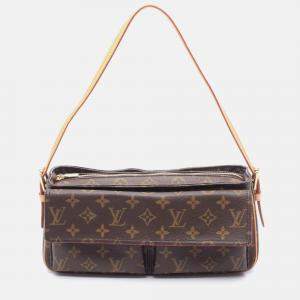Pre Owned Louis Vuitton Vivacite Mm Shoulder Bag  Monogram Canvas Leather Brown