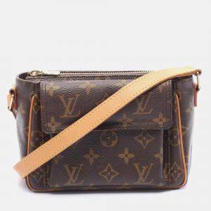 Pre Owned Louis Vuitton Vivacite PM Shoulder Bag  Monogram Canvas Leather Brown