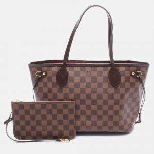Pre Owned Louis Vuitton Neverful PM Tote Bag  Damier Canvas Brown Ebene