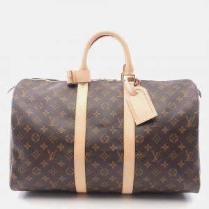 Pre Owned Louis Vuitton Keepall 45 Travel Bag  Monogram Canvas Leather Brown