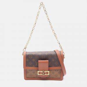 Pre Owned Louis Vuitton Dauphine MM Chain Shoulder Bag  Monogram Reverse Canvas