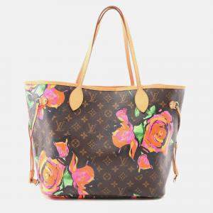 Pre Owned Louis Vuitton Neverfull MM Multicolor Monogram Rose Canvas Tote Bag