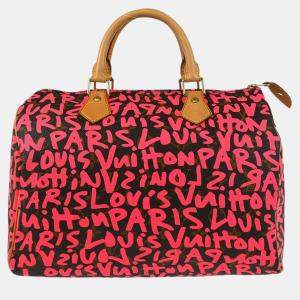 Pre Owned Louis Vuitton Brown/Pink Monogram Graffiti Speedy 30 Handbag