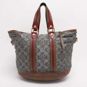 Pre Owned Louis Vuitton Grey/Khaki Monogram Jacquard Fabric and Leather Limited Edition Aviator Bag