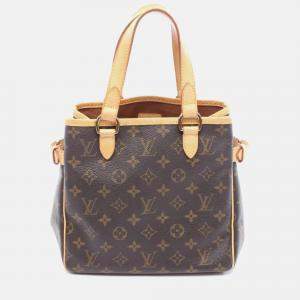Pre Owned Louis Vuitton Batignolles Brown Monogram Canvas Leather Handbag
