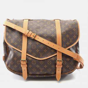 Pre Owned Louis Vuitton Saumur 43 Brown Monogram Canvas Leather Shoulder Bag