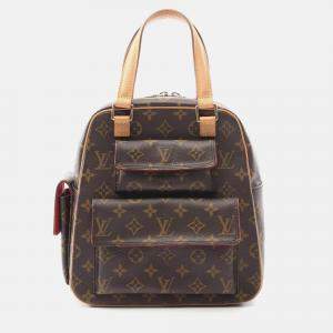 Pre Owned Louis Vuitton Excentri Cite Brown Monogram Canvas Leather Handbag