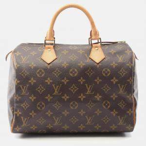 Pre Owned Louis Vuitton Speedy 30 Brown Monogram Canvas Leather Handbag