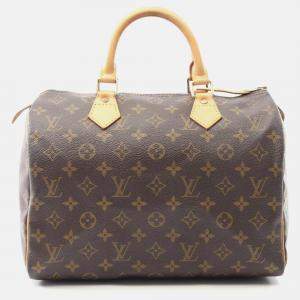 Pre Owned Louis Vuitton Speedy 30 Brown Monogram Canvas Leather Handbag 