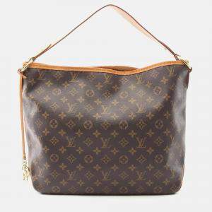 Pre Owned Louis Vuitton Delightful Brown Monogram Canvas Leather MM Shoulder Bag 