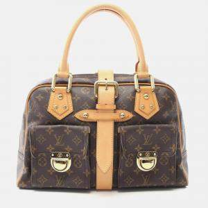 Pre Owned Louis Vuitton Manhattan Gm Handbag Monogram Canvas Leather Brown