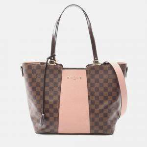Pre Owned Louis Vuitton Jersey Shoulder Tote Bag Damier Canvas Leather Ebene