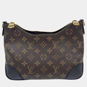 Pre Owned Louis Vuitton Boulogne Nm Handbag Coated Canvas And Leather Monogram Brown Black