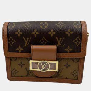 Pre Owned Louis Vuitton Dauphine Mini Shoulder Bag Coated Canvas And Leather Monogram Reverse Brown Beige