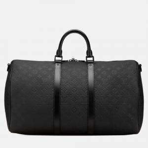 Pre Owned Louis Vuitton Keepall Bandouliere 50 Monogram Taurillon Black Leather Boston Bag